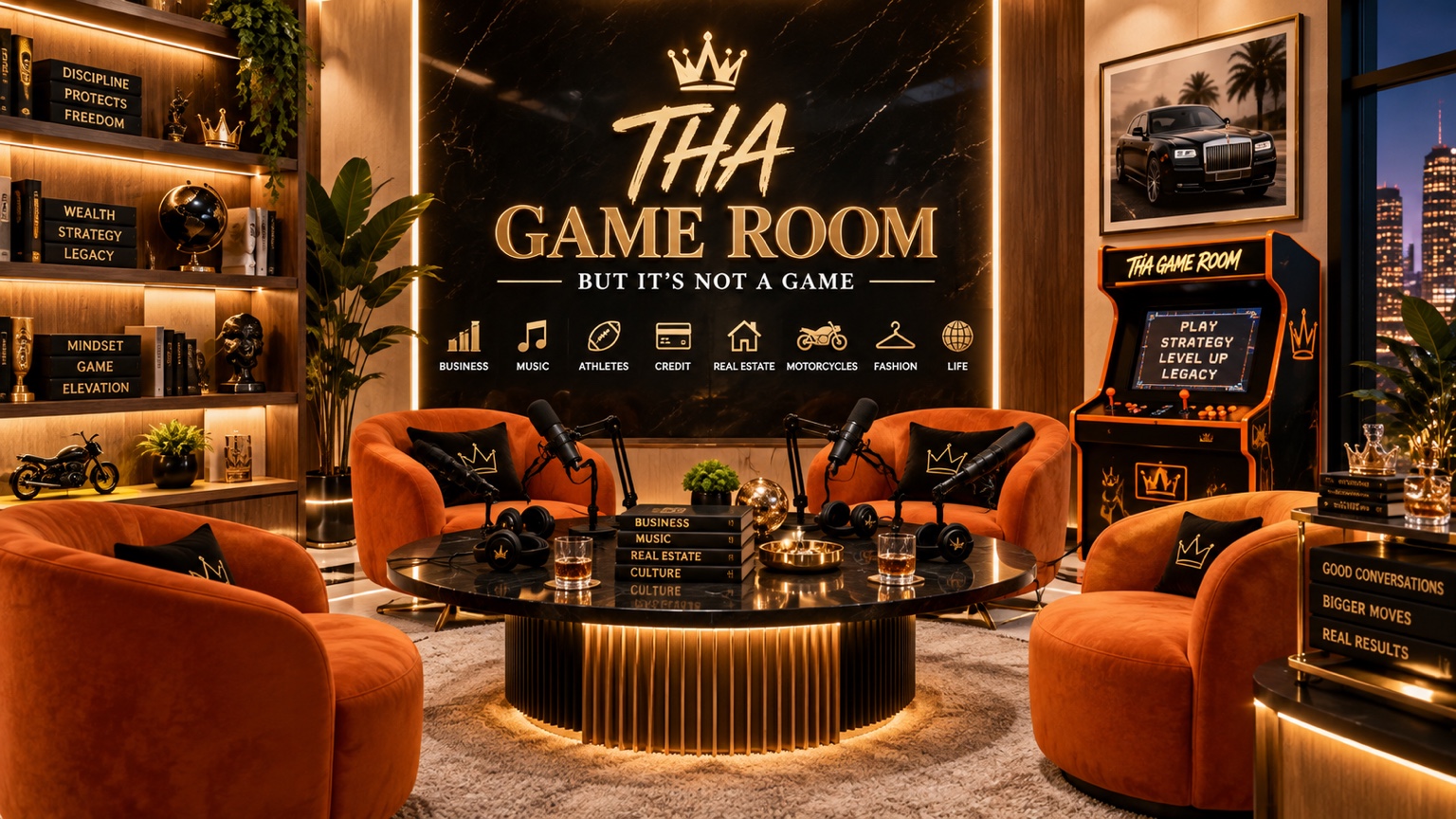 THA GAME ROOM luxury podcast studio design concept